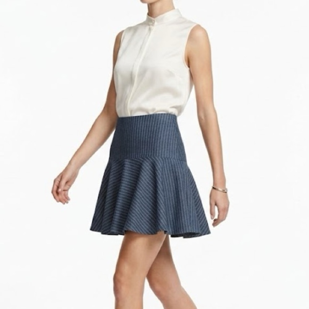 Banana Republic Pinstripe Flounce Mini Linen Skirt 6 Blue NWOT
